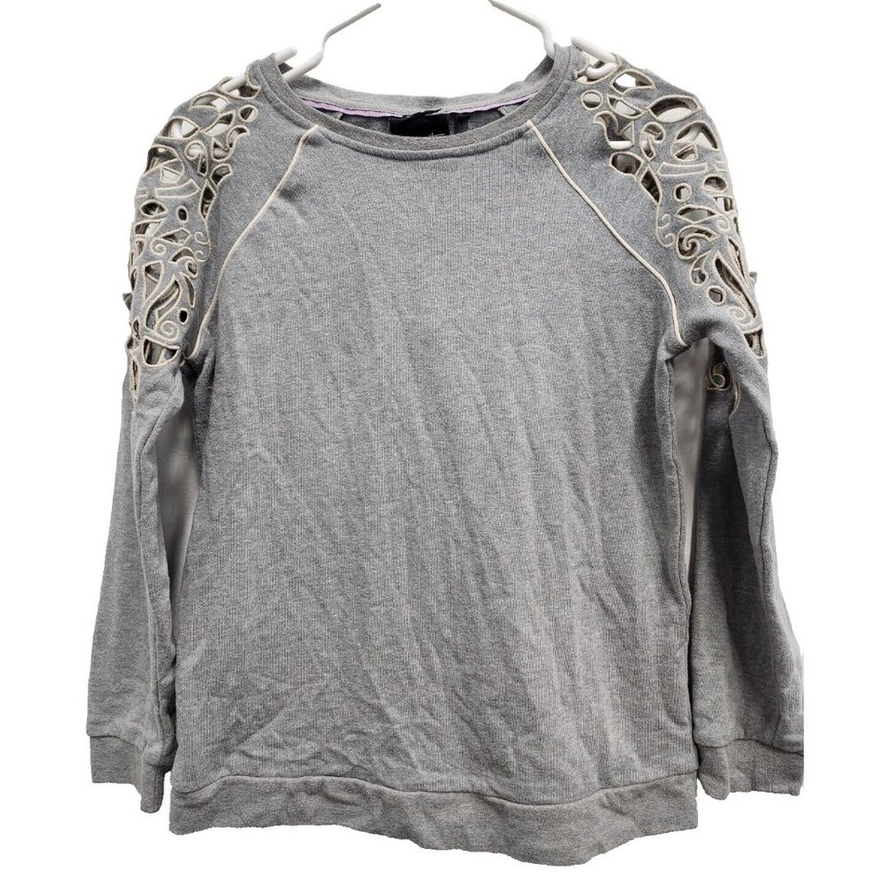 Nanette Lepore Womens BOHO Sweatshirt Small Gray Laser Cut Shoulder Pullover